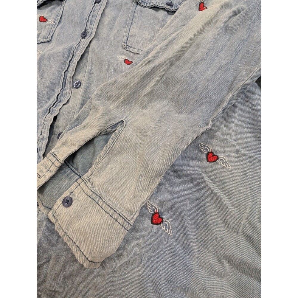 Billy T XL Love Wing Embroidered Distressed Denim Canvas Utility Shirt Women's - Picture 6 of 10